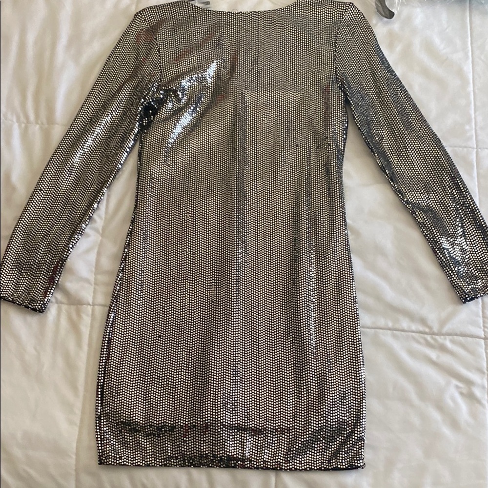 Silver Sequin Long Sleeve Dress